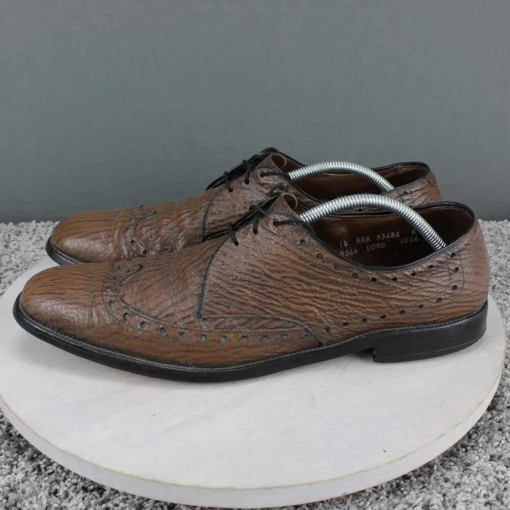 Allen Edmonds Nassau Sharkskin Mens 14 AAA Brown Leather Oxford Dress - Picture 5 of 10